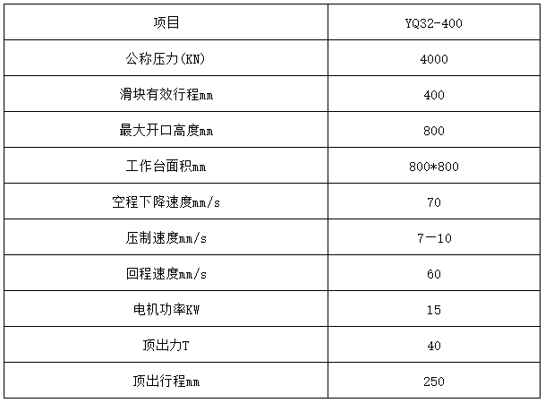 400噸四柱拉伸液壓機(jī)技術(shù)參數(shù)